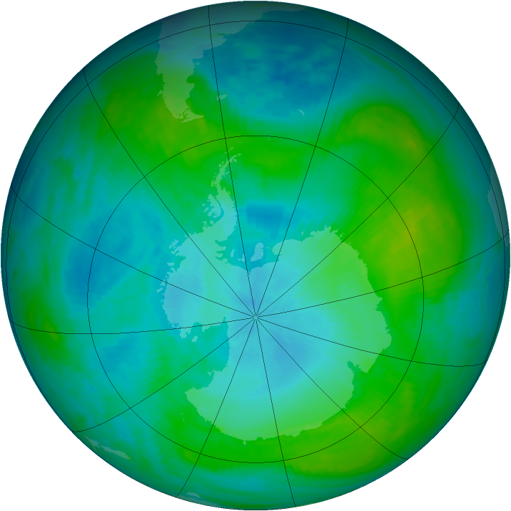 Antarctic ozone map for 09 February 1992